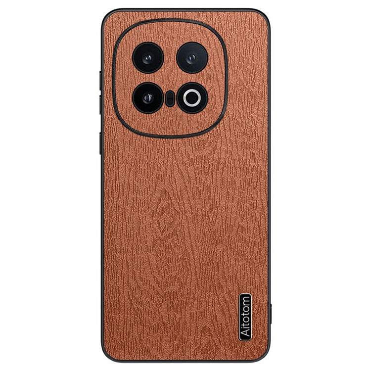 For vivo iQOO 13 5G Case Wood Texture PU Leather Coated PC+TPU Phone Cover - Brown