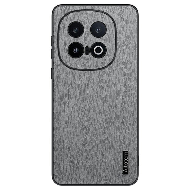 For vivo iQOO 13 5G Case Wood Texture PU Leather Coated PC+TPU Phone Cover - Grey