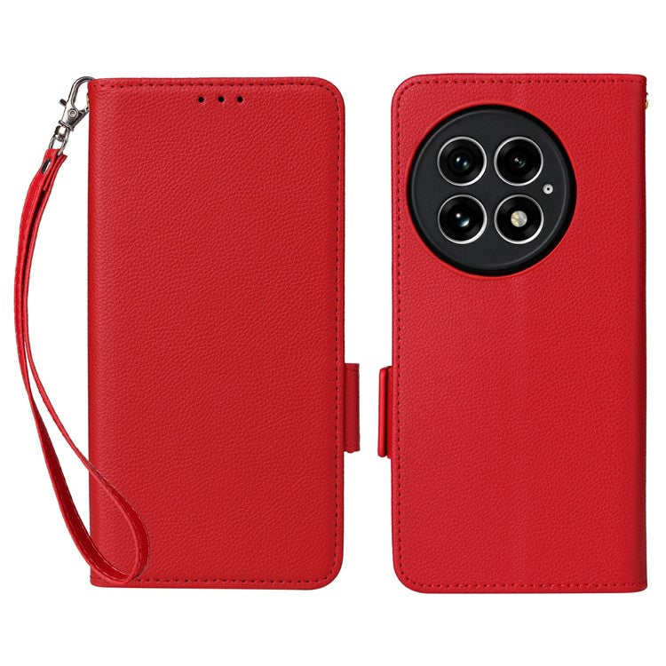 For OnePlus 13 Case Litchi Texture PU Leather Wallet Flip Phone Cover - Red