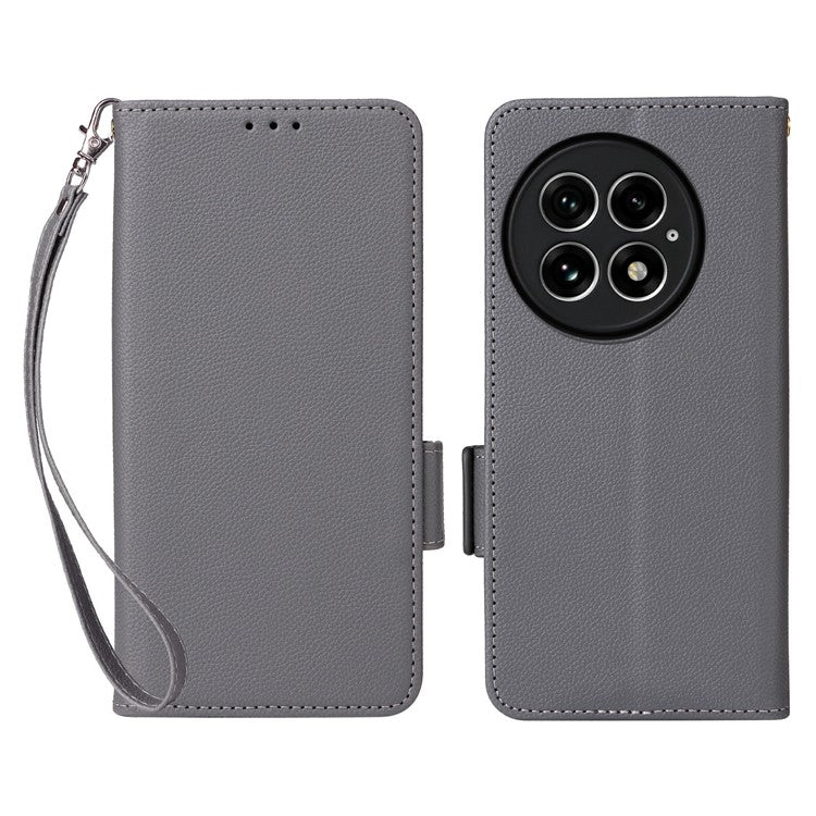 For OnePlus 13 Case Litchi Texture PU Leather Wallet Flip Phone Cover - Grey