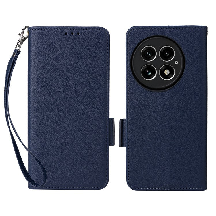 For OnePlus 13 Case Litchi Texture PU Leather Wallet Flip Phone Cover - Dark Blue