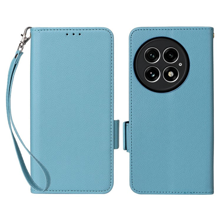 For OnePlus 13 Case Litchi Texture PU Leather Wallet Flip Phone Cover - Baby Blue