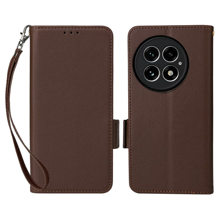 For OnePlus 13 Case Litchi Texture PU Leather Wallet Flip Phone Cover - Brown