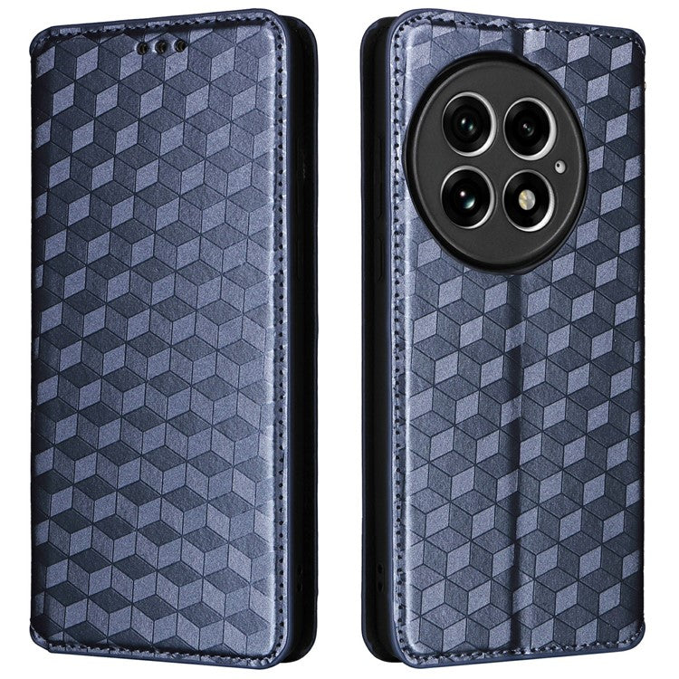 For OnePlus 13 Wallet Case Rhombus Imprinted Leather Phone Cover - Blue