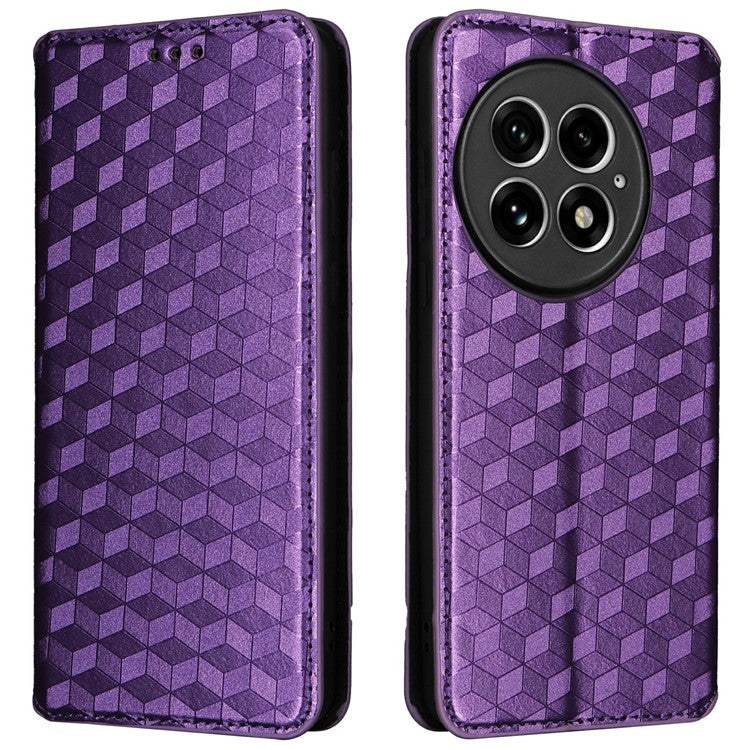 For OnePlus 13 Wallet Case Rhombus Imprinted Leather Phone Cover - Purple