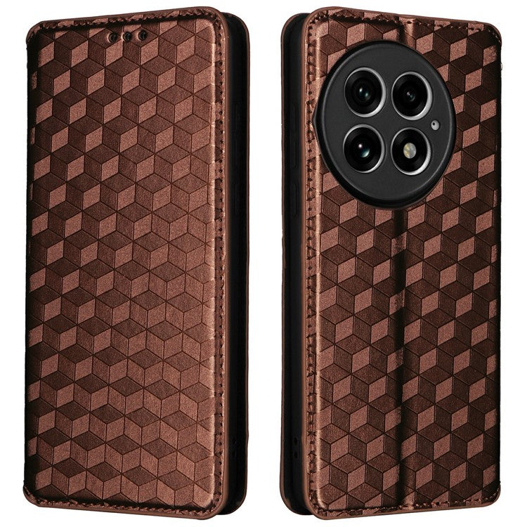 For OnePlus 13 Wallet Case Rhombus Imprinted Leather Phone Cover - Brown