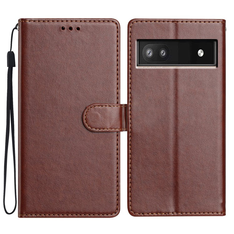 For Google Pixel 9a Leather Case Wallet Stand Phone Cover with Handy Strap - Brown