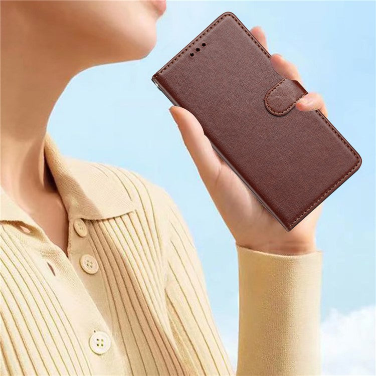 For Google Pixel 9a Leather Case Wallet Stand Phone Cover with Handy Strap - Brown