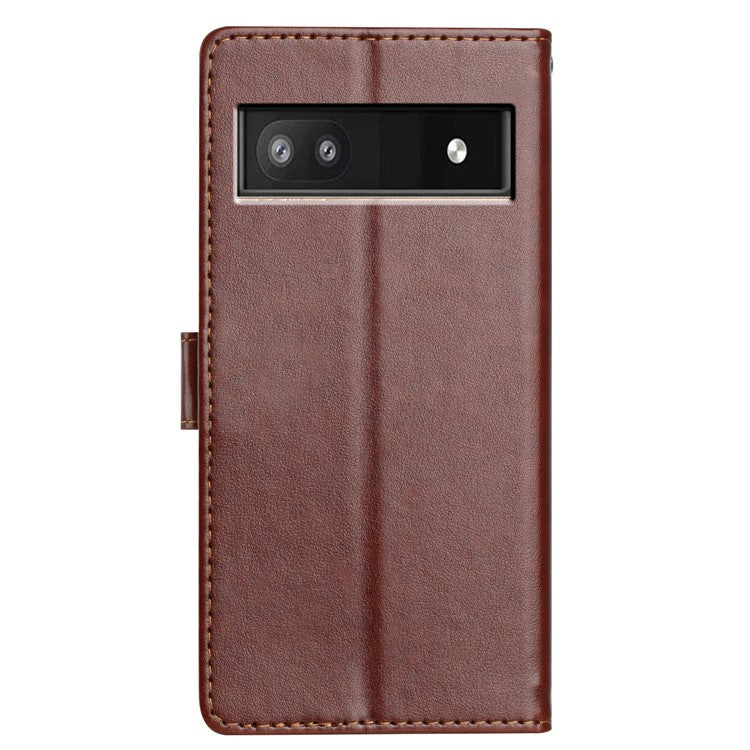 For Google Pixel 9a Leather Case Wallet Stand Phone Cover with Handy Strap - Brown