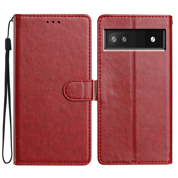 For Google Pixel 9a Leather Case Wallet Stand Phone Cover with Handy Strap - Red