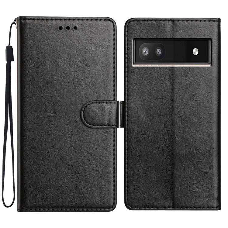 For Google Pixel 9a Leather Case Wallet Stand Phone Cover with Handy Strap - Black