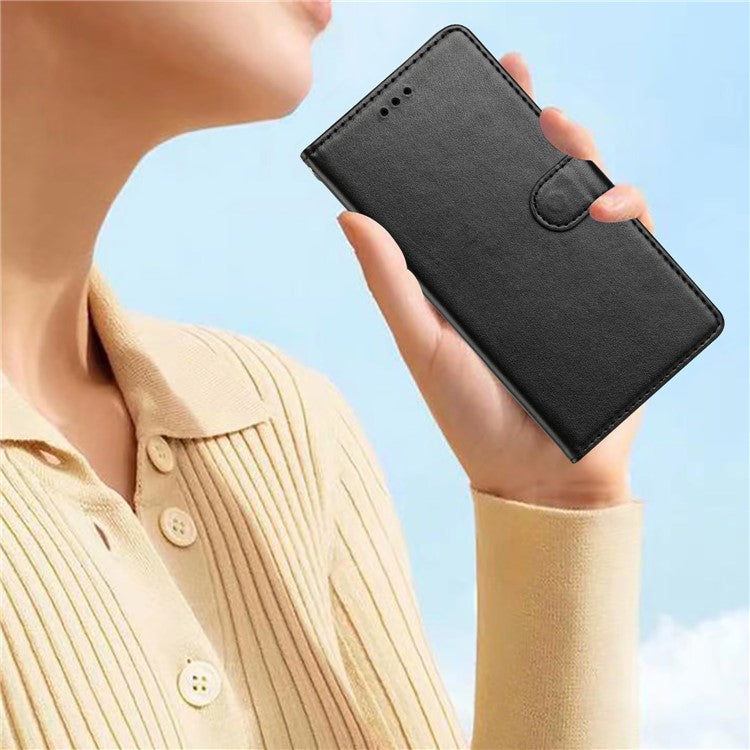 For Google Pixel 9a Leather Case Wallet Stand Phone Cover with Handy Strap - Black