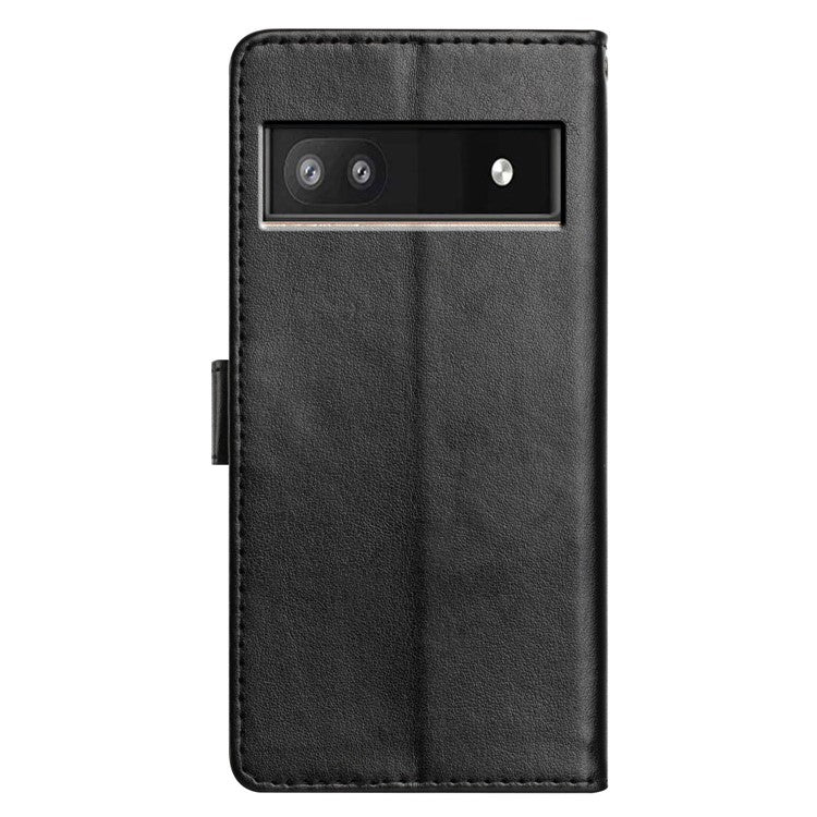 For Google Pixel 9a Leather Case Wallet Stand Phone Cover with Handy Strap - Black