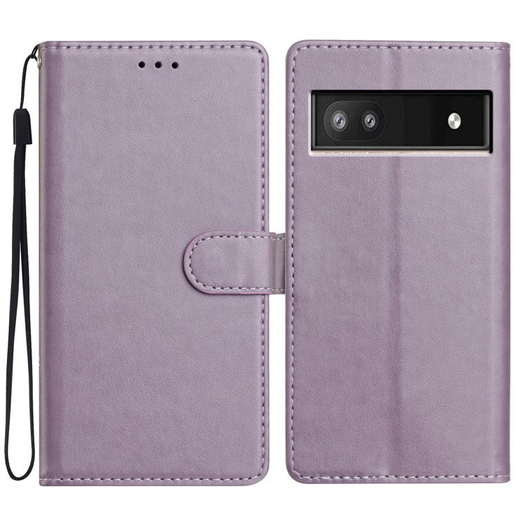 For Google Pixel 9a Leather Case Wallet Stand Phone Cover with Handy Strap - Purple