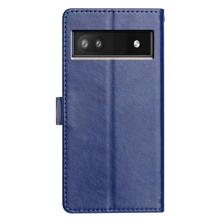 For Google Pixel 9a Leather Case Wallet Stand Phone Cover with Handy Strap - Blue