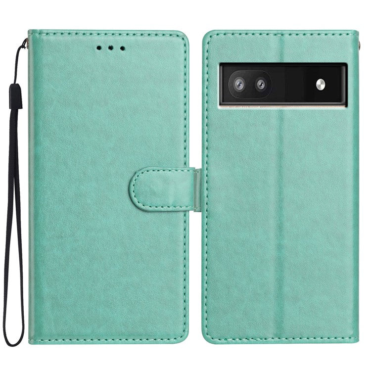 For Google Pixel 9a Leather Case Wallet Stand Phone Cover with Handy Strap - Green