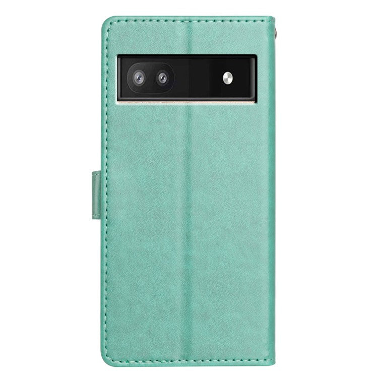 For Google Pixel 9a Leather Case Wallet Stand Phone Cover with Handy Strap - Green