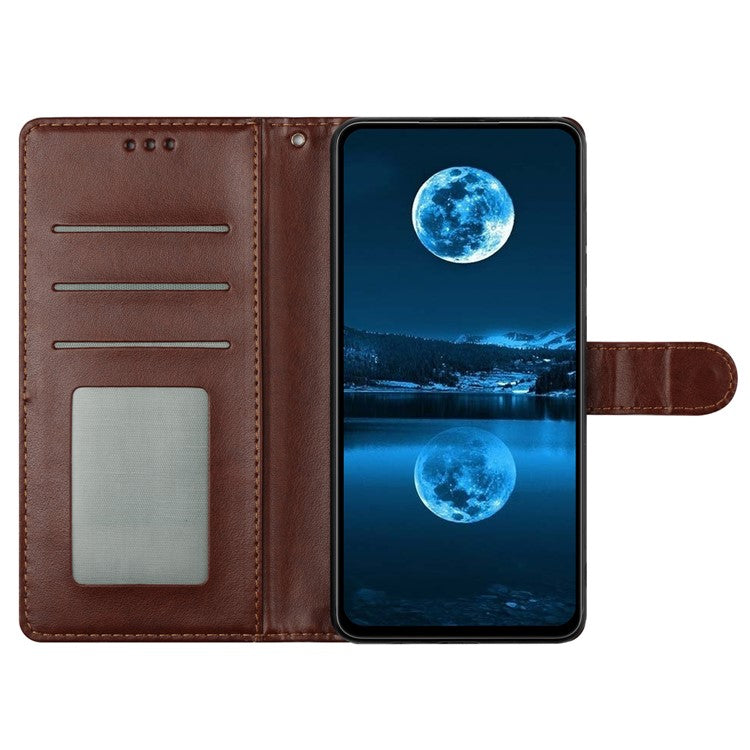 For Xiaomi Redmi Note 14 5G Leather Case Wallet Stand Phone Cover with Handy Strap - Brown