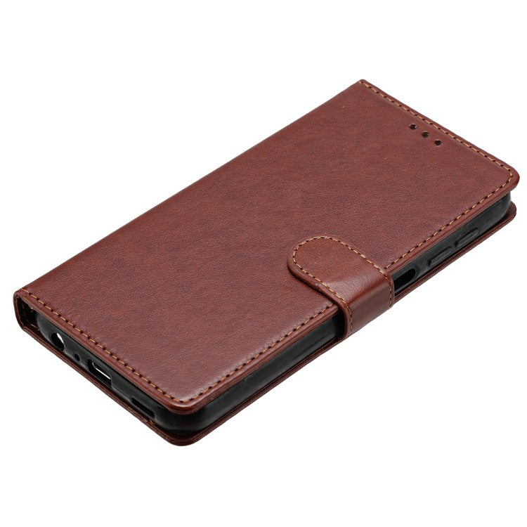 For Xiaomi Redmi Note 14 5G Leather Case Wallet Stand Phone Cover with Handy Strap - Brown