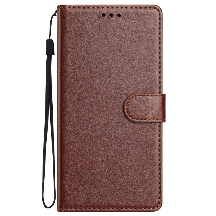 For Xiaomi Redmi Note 14 5G Leather Case Wallet Stand Phone Cover with Handy Strap - Brown