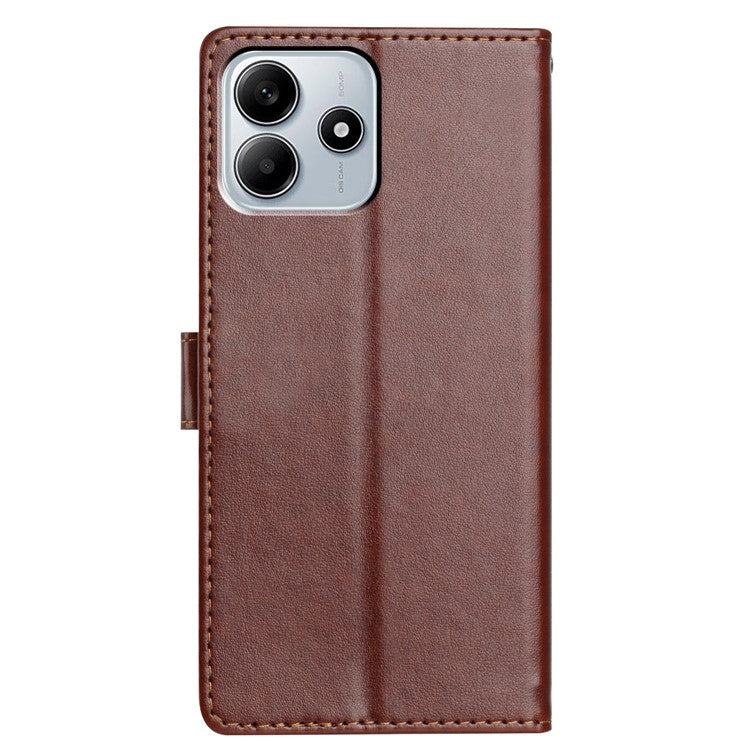 For Xiaomi Redmi Note 14 5G Leather Case Wallet Stand Phone Cover with Handy Strap - Brown