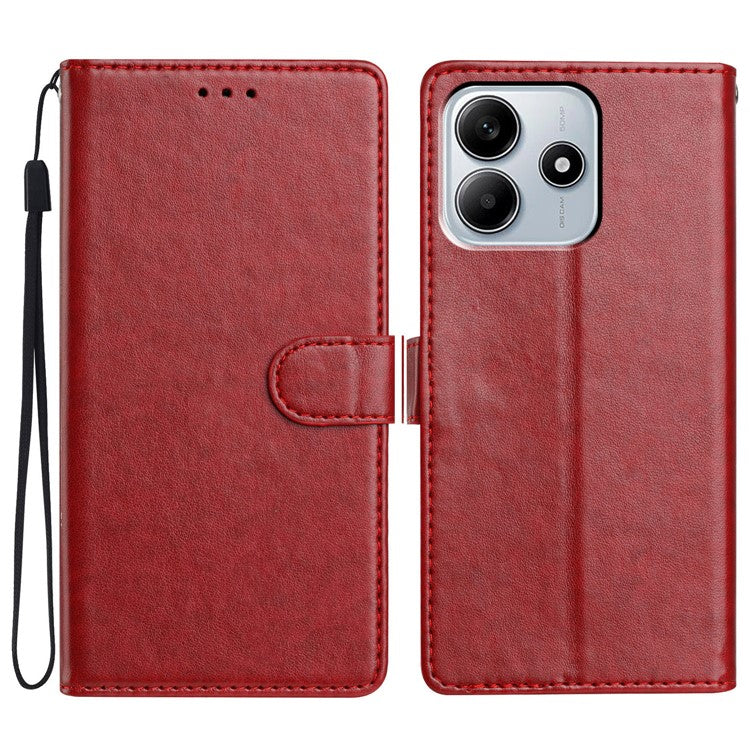 For Xiaomi Redmi Note 14 5G Leather Case Wallet Stand Phone Cover with Handy Strap - Red