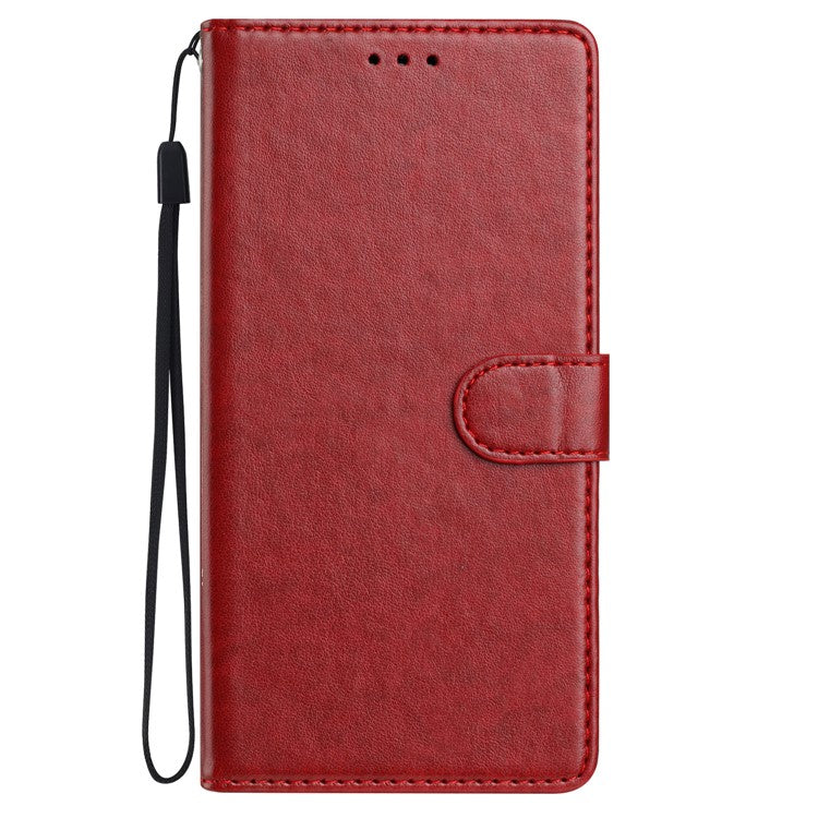 For Xiaomi Redmi Note 14 5G Leather Case Wallet Stand Phone Cover with Handy Strap - Red