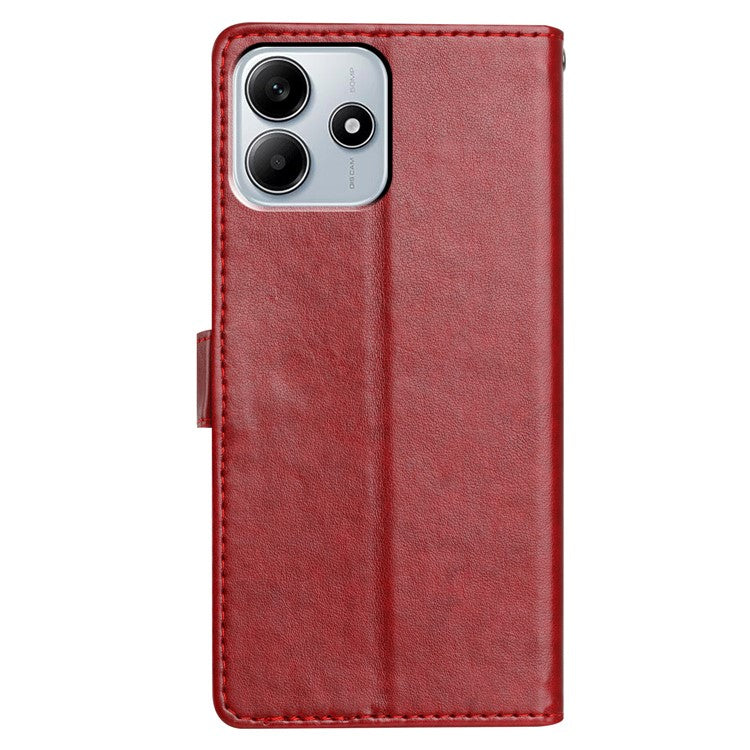 For Xiaomi Redmi Note 14 5G Leather Case Wallet Stand Phone Cover with Handy Strap - Red