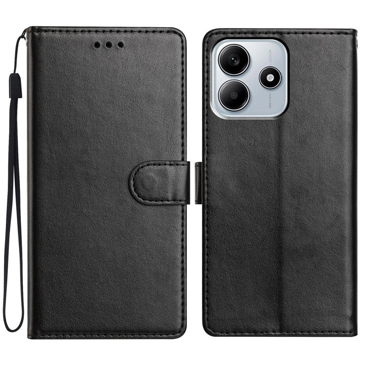 For Xiaomi Redmi Note 14 5G Leather Case Wallet Stand Phone Cover with Handy Strap - Black