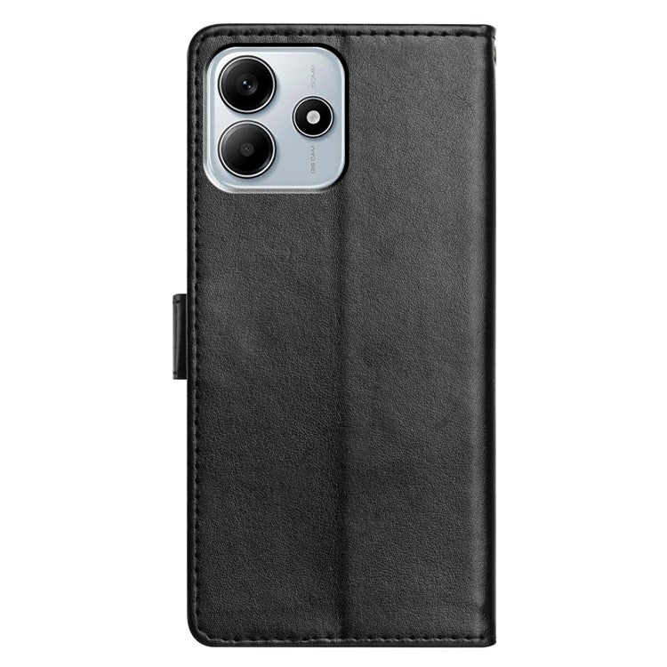 For Xiaomi Redmi Note 14 5G Leather Case Wallet Stand Phone Cover with Handy Strap - Black