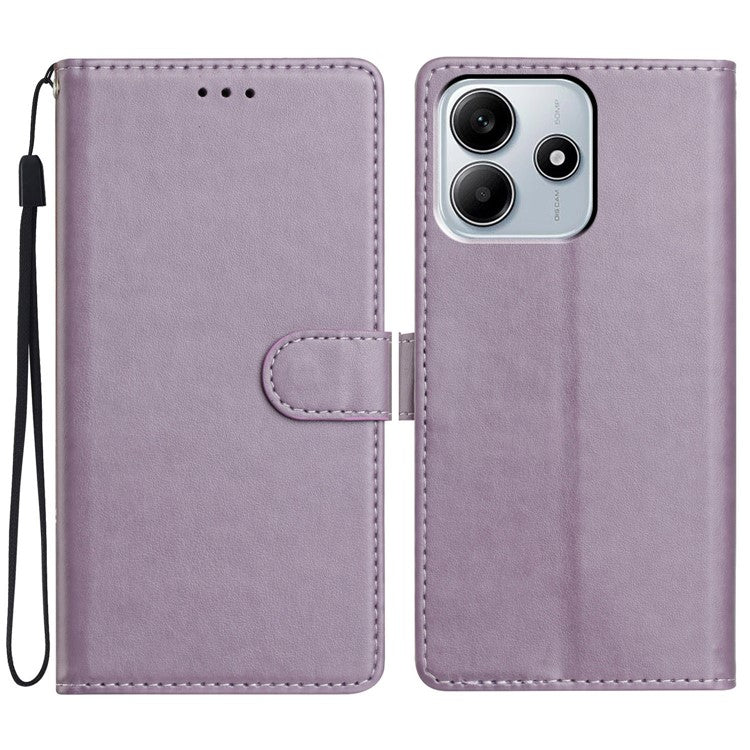 For Xiaomi Redmi Note 14 5G Leather Case Wallet Stand Phone Cover with Handy Strap - Purple