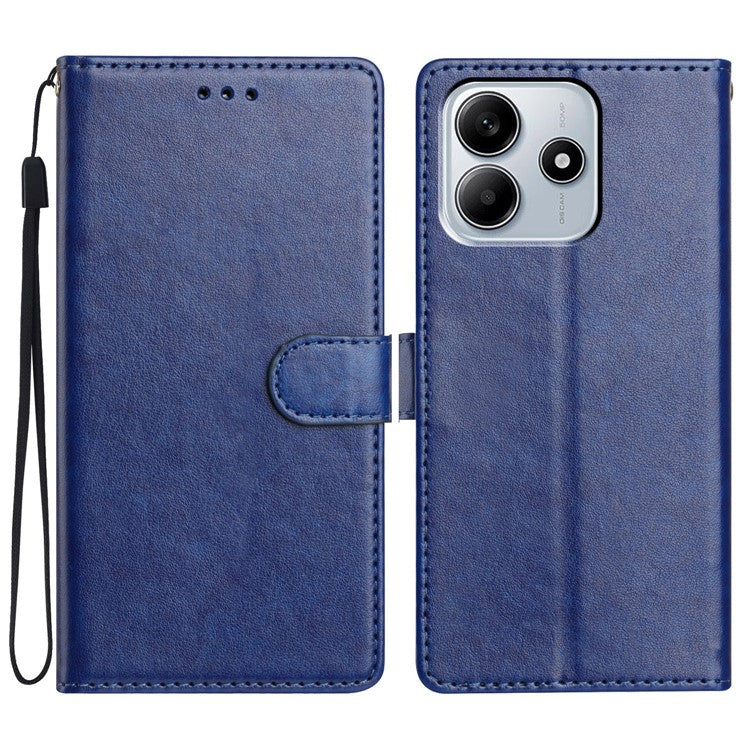 For Xiaomi Redmi Note 14 5G Leather Case Wallet Stand Phone Cover with Handy Strap - Blue