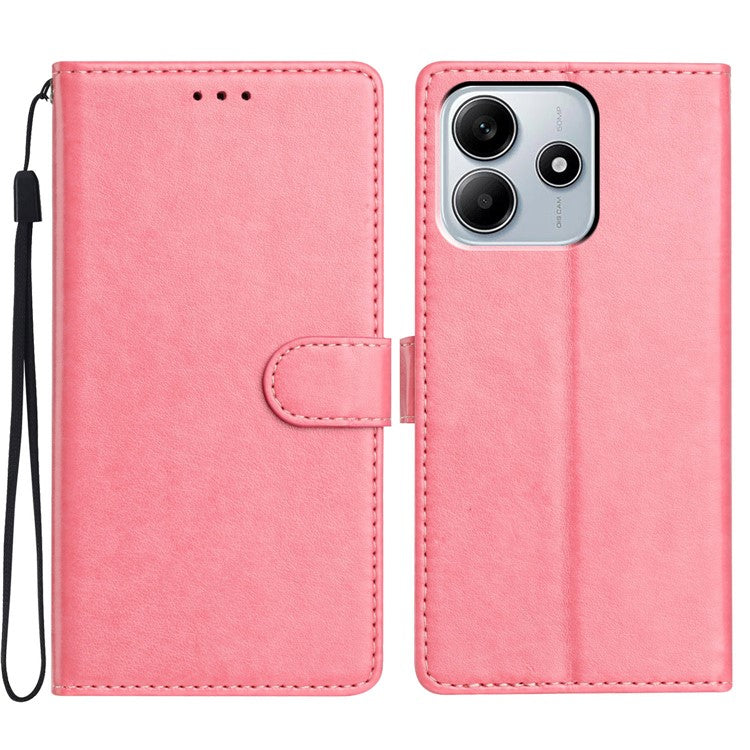 For Xiaomi Redmi Note 14 5G Leather Case Wallet Stand Phone Cover with Handy Strap - Pink