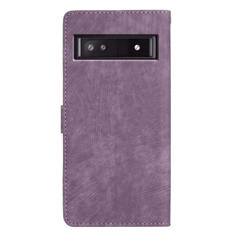 For Google Pixel 9a Case with Card Clots Skin-Touch PU Leather Phone Cover Stand - Purple