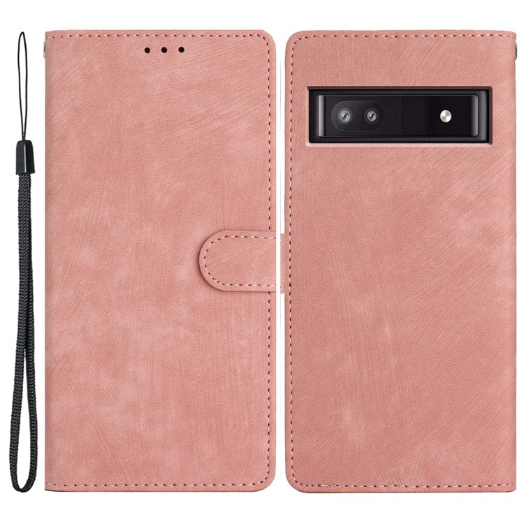 For Google Pixel 9a Case with Card Clots Skin-Touch PU Leather Phone Cover Stand - Pink