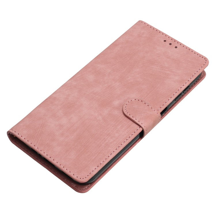 For Google Pixel 9a Case with Card Clots Skin-Touch PU Leather Phone Cover Stand - Pink