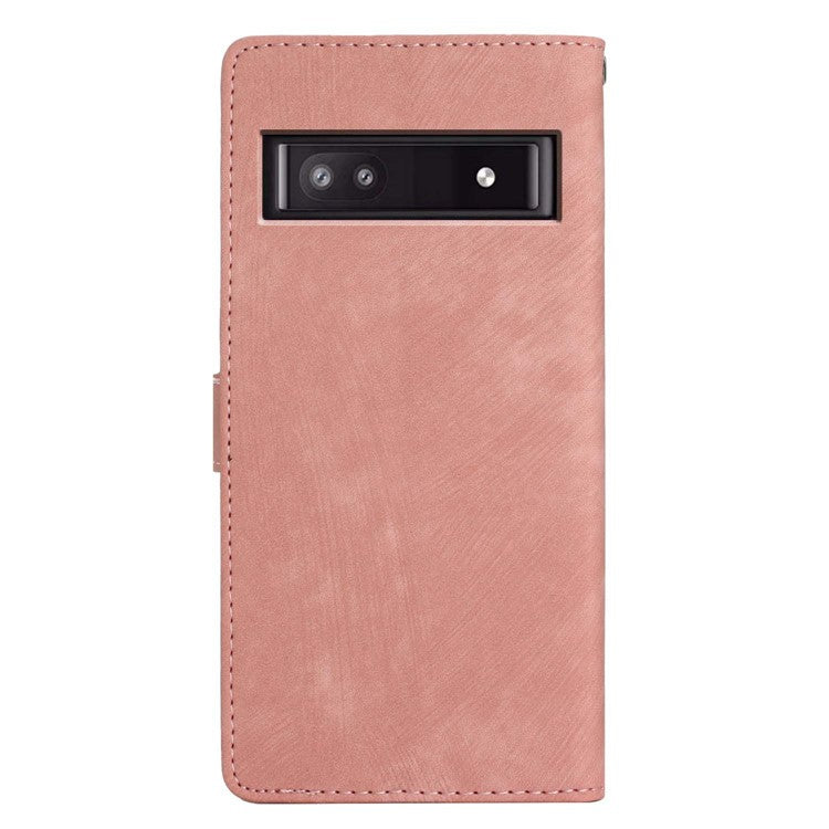 For Google Pixel 9a Case with Card Clots Skin-Touch PU Leather Phone Cover Stand - Pink