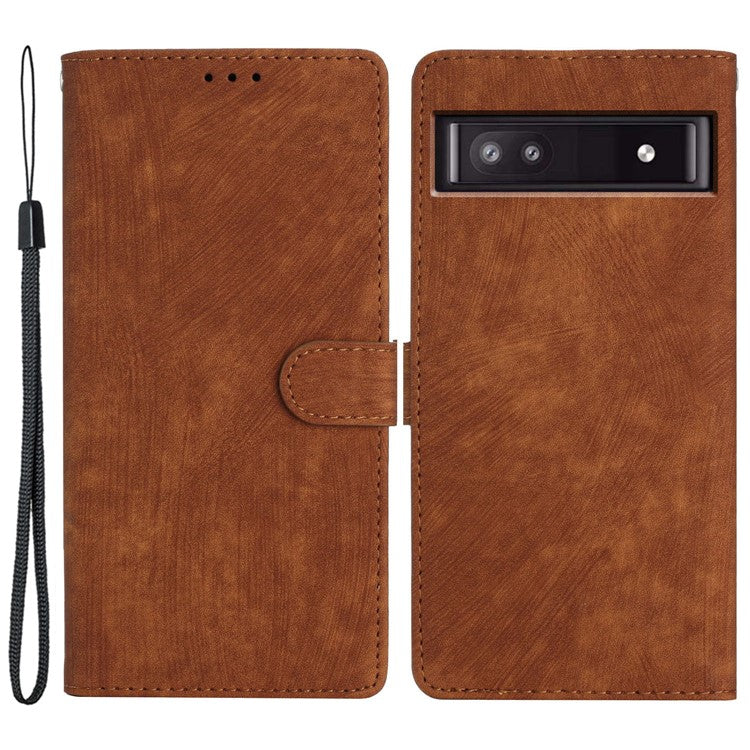 For Google Pixel 9a Case with Card Clots Skin-Touch PU Leather Phone Cover Stand - Brown