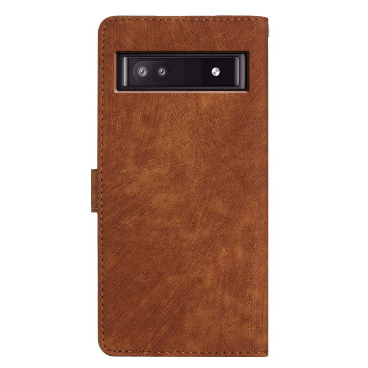 For Google Pixel 9a Case with Card Clots Skin-Touch PU Leather Phone Cover Stand - Brown