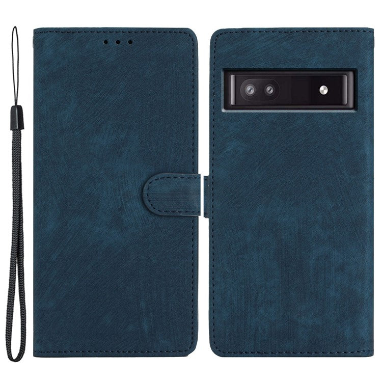 For Google Pixel 9a Case with Card Clots Skin-Touch PU Leather Phone Cover Stand - Blue