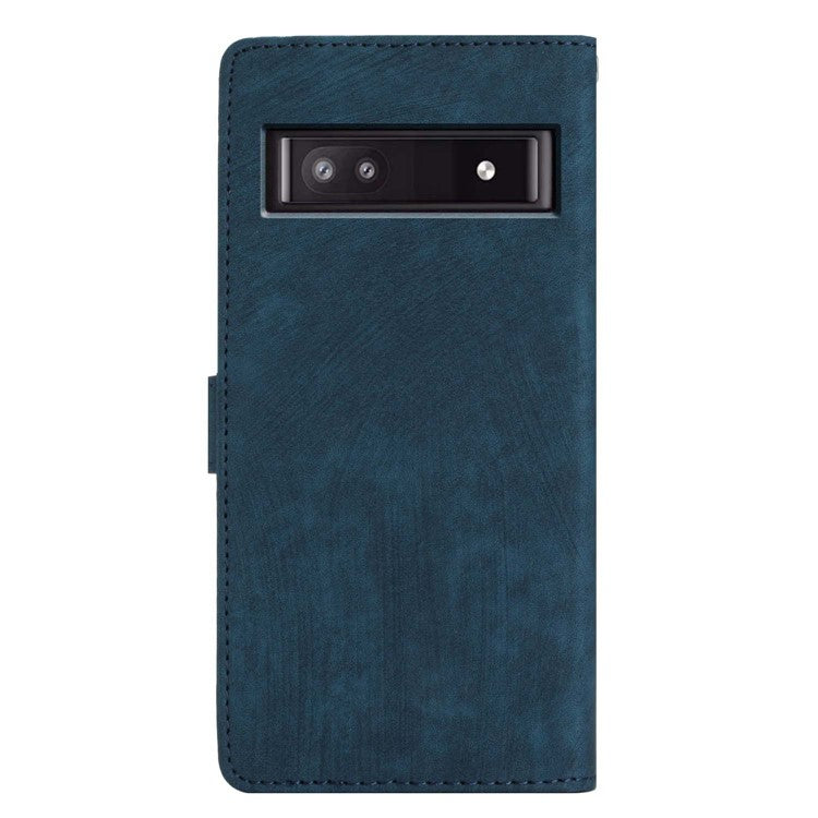 For Google Pixel 9a Case with Card Clots Skin-Touch PU Leather Phone Cover Stand - Blue