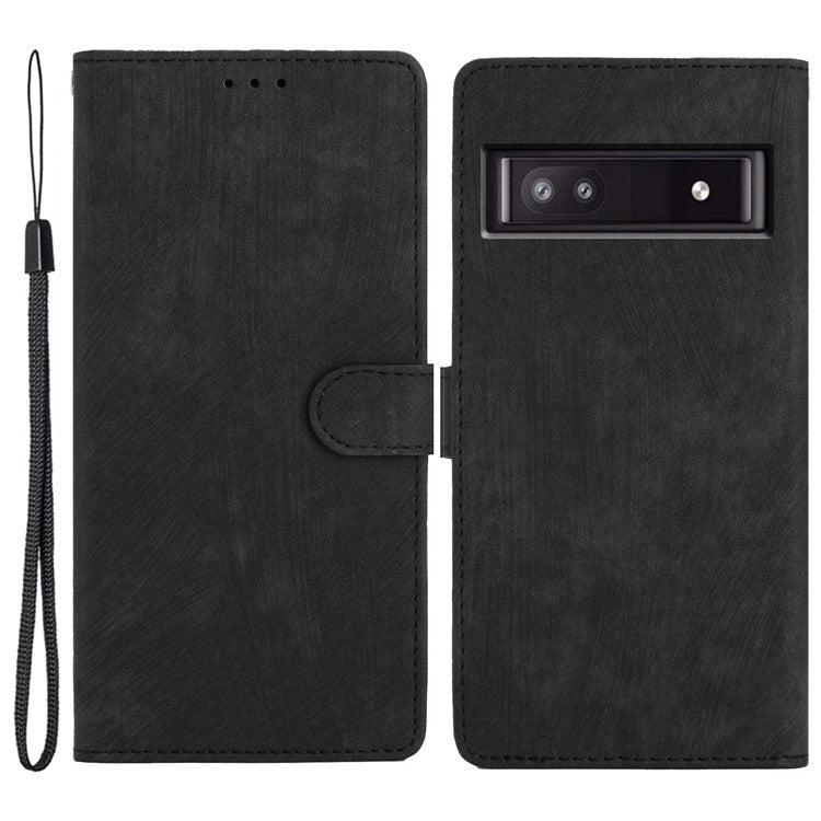 For Google Pixel 9a Case with Card Clots Skin-Touch PU Leather Phone Cover Stand - Black