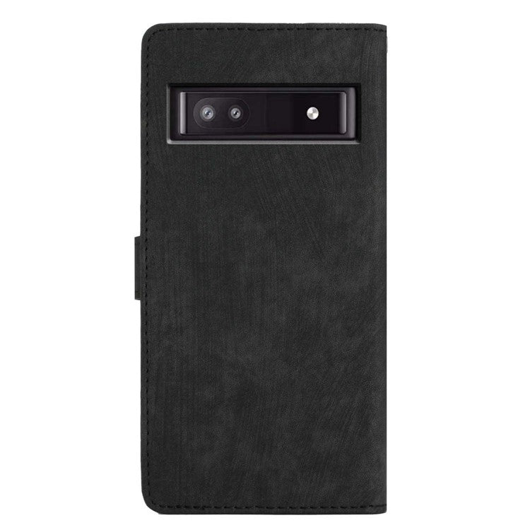 For Google Pixel 9a Case with Card Clots Skin-Touch PU Leather Phone Cover Stand - Black