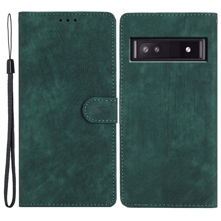 For Google Pixel 9a Case with Card Clots Skin-Touch PU Leather Phone Cover Stand - Green