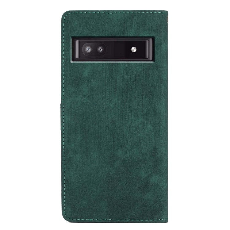 For Google Pixel 9a Case with Card Clots Skin-Touch PU Leather Phone Cover Stand - Green