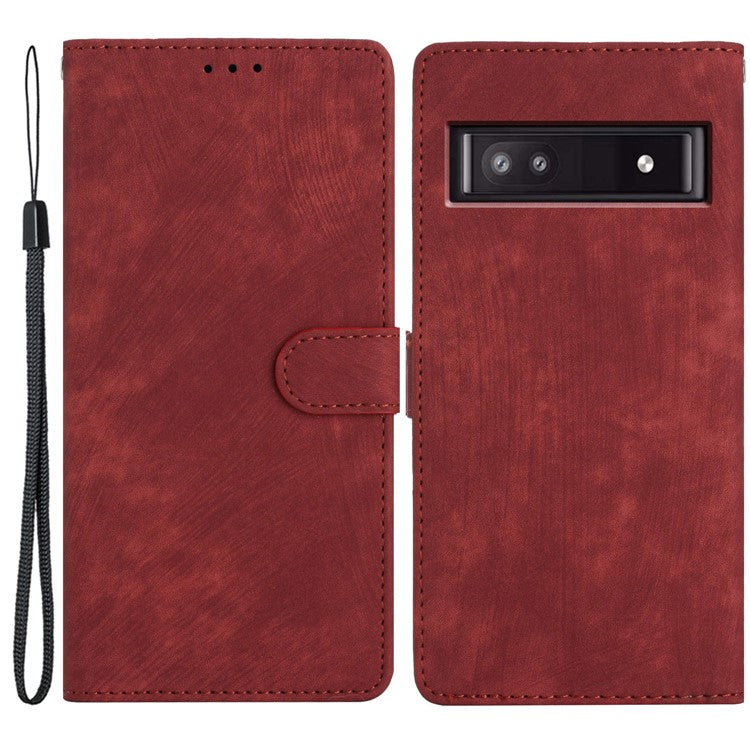 For Google Pixel 9a Case with Card Clots Skin-Touch PU Leather Phone Cover Stand - Red