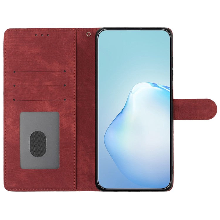 For Google Pixel 9a Case with Card Clots Skin-Touch PU Leather Phone Cover Stand - Red