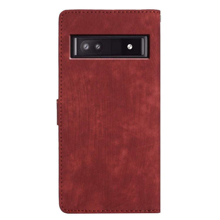 For Google Pixel 9a Case with Card Clots Skin-Touch PU Leather Phone Cover Stand - Red