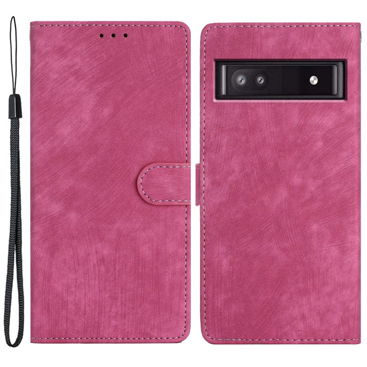 For Google Pixel 9a Case with Card Clots Skin-Touch PU Leather Phone Cover Stand - Rose