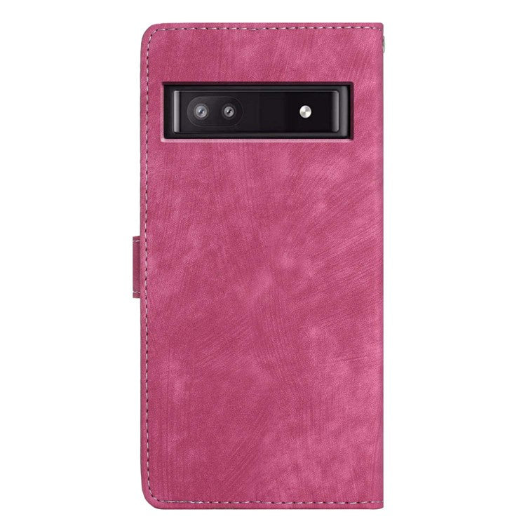 For Google Pixel 9a Case with Card Clots Skin-Touch PU Leather Phone Cover Stand - Rose